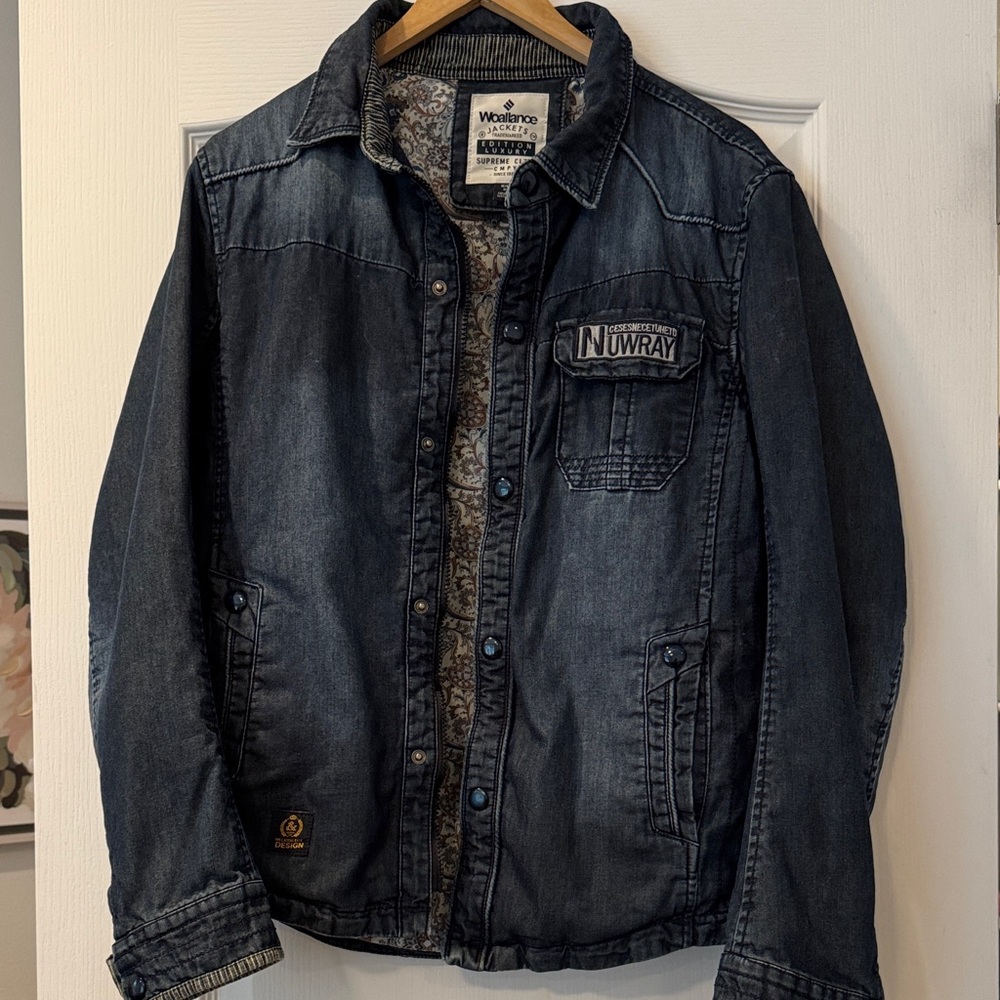 Men's Washed Dark Blue Denim Shirt Jacket